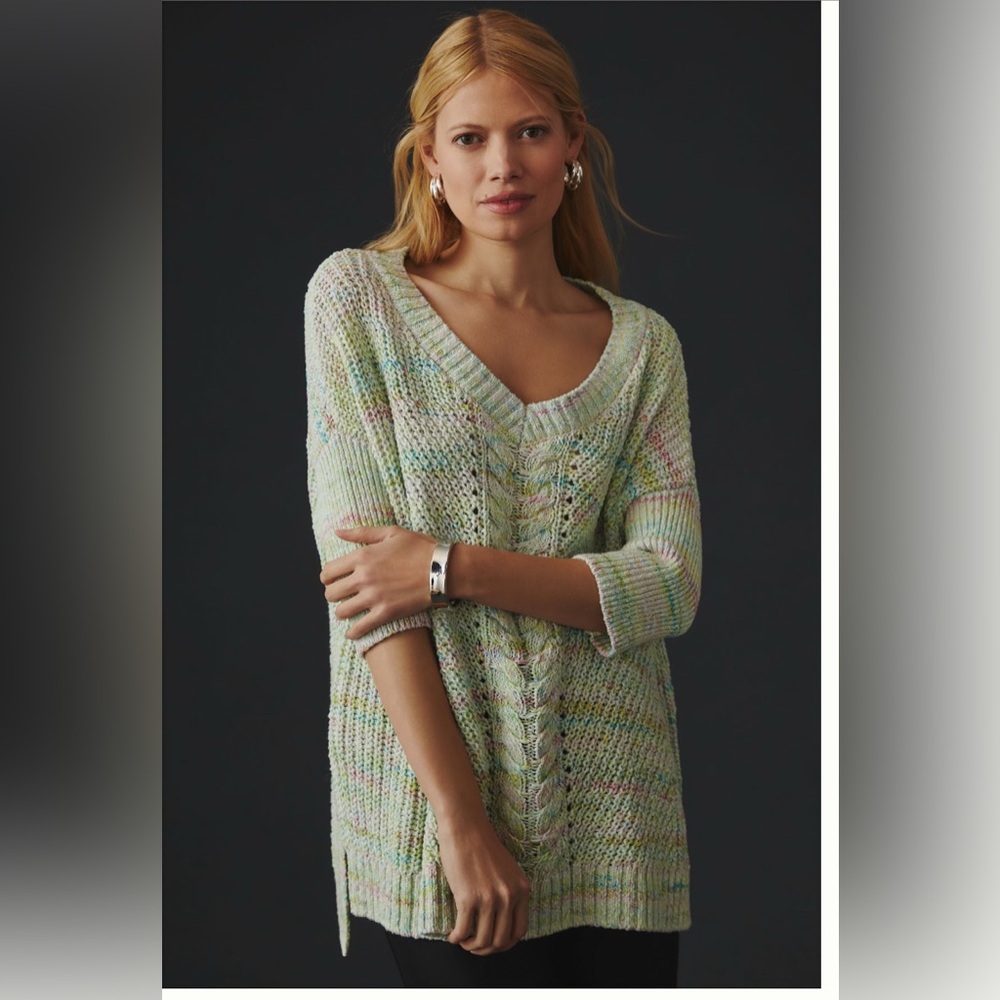 Anthropologie Pilcro Oversized Cable knit Sweater. XL. Color: mint/multi